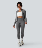 Seamless Flow Zipper Long Sleeve Thumb Hole Yoga Jacket — Eiffel Tower — view 7
