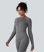 Seamless Flow Zipper Long Sleeve Thumb Hole Yoga Jacket — Eiffel Tower — view 3