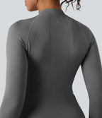 Seamless Flow Zipper Long Sleeve Thumb Hole Yoga Jacket — Eiffel Tower — view 5