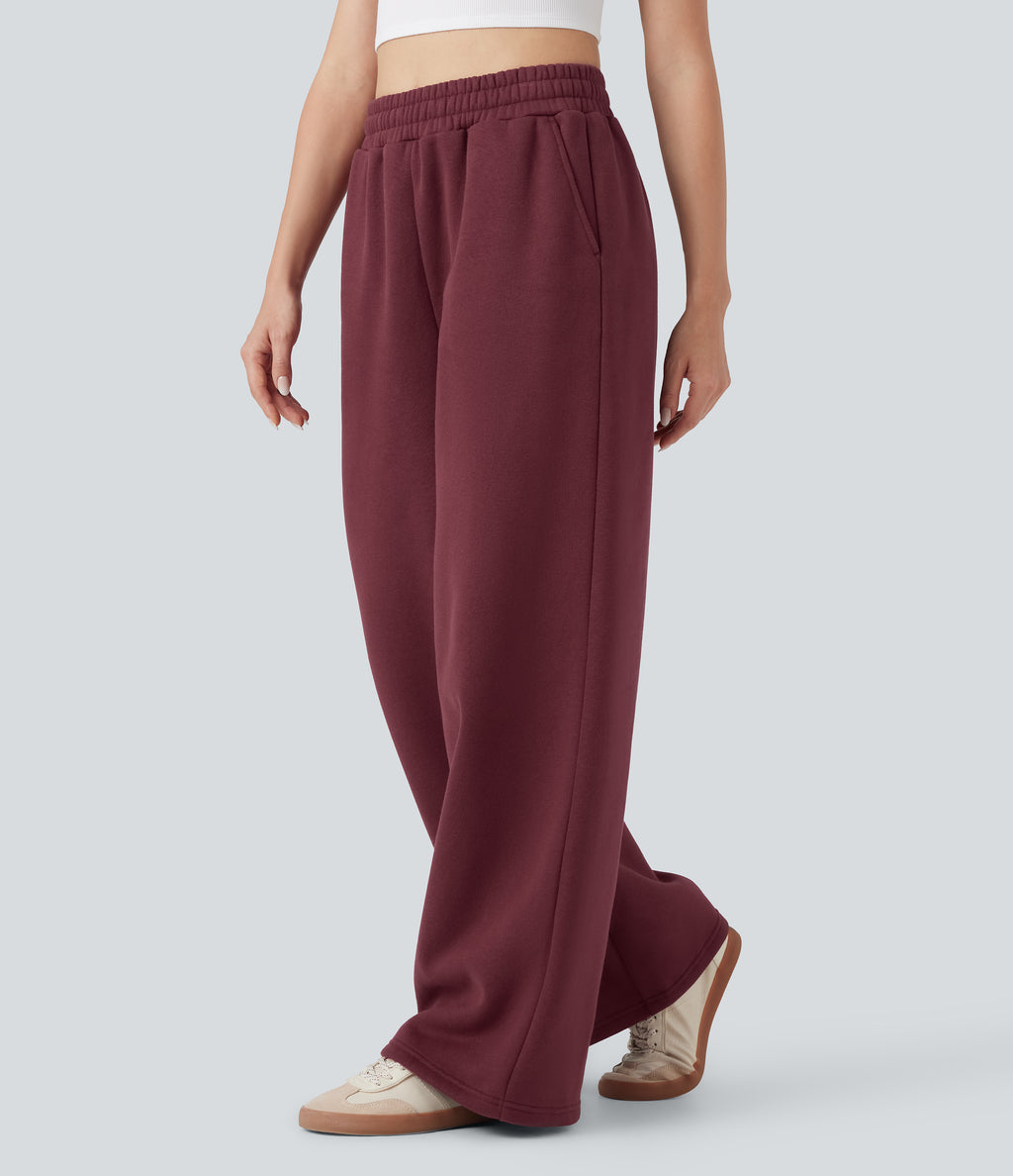 High-waisted Drawstring Fleece Casual Cotton Trousers with Pockets — Chocolate Truffle — view 3