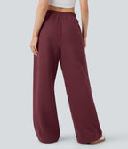 High-waisted Drawstring Fleece Casual Cotton Trousers with Pockets — Chocolate Truffle — view 2
