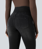 High Waisted Shirred Casual Flared Jeans with Pockets — Phantom Denim — view 4