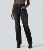High Waisted Shirred Casual Flared Jeans with Pockets — Phantom Denim — view 2