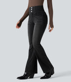 High Waisted Shirred Casual Flared Jeans with Pockets — Phantom Denim — view 3