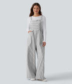 Adjustable Straps Stripes Wide Leg Casual Dungarees with Pockets — Zebra Ripple — view 2