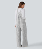 Adjustable Straps Stripes Wide Leg Casual Dungarees with Pockets — Zebra Ripple — view 3