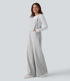 Adjustable Straps Stripes Wide Leg Casual Dungarees with Pockets — Zebra Ripple — view 4