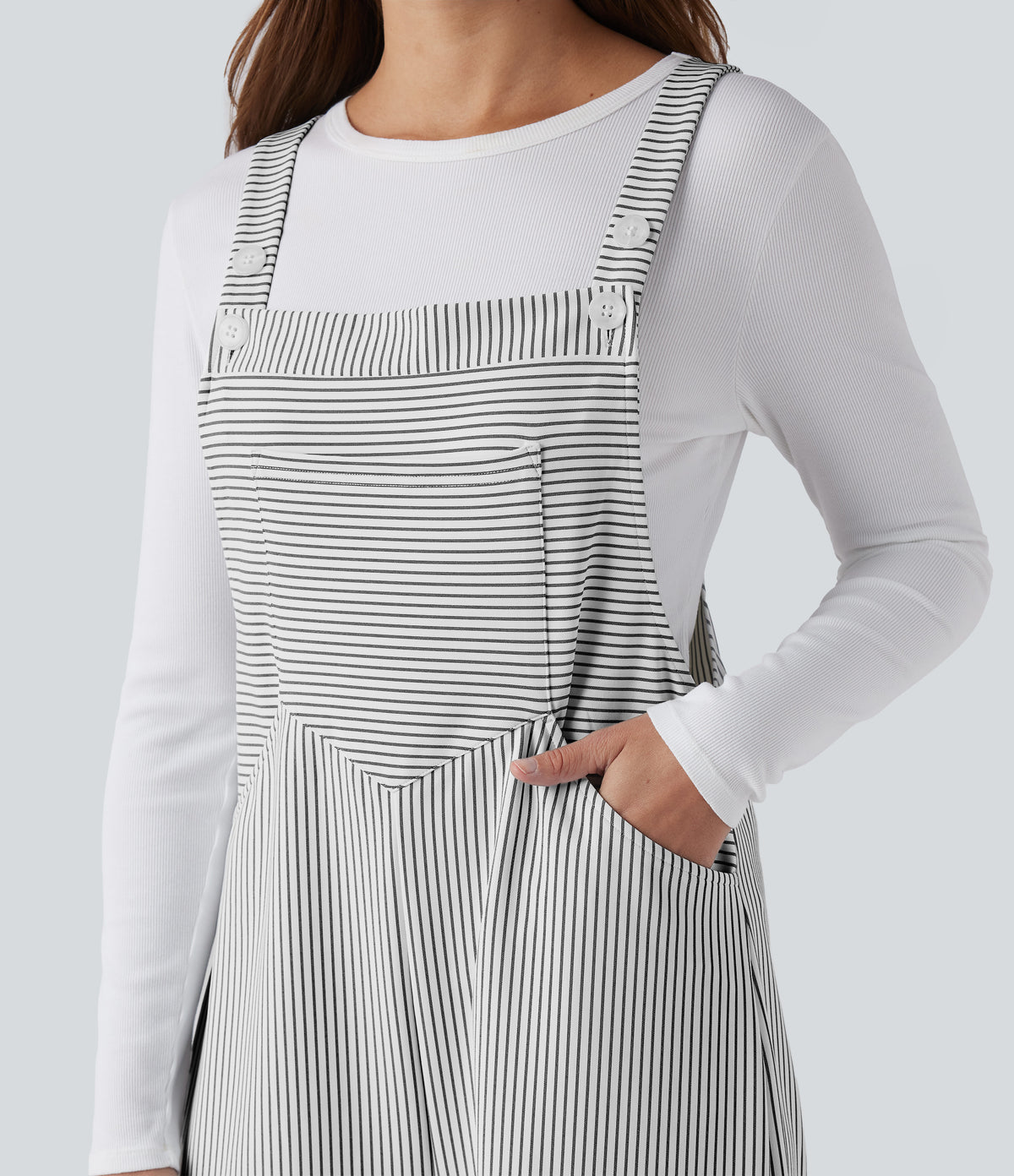 Adjustable Straps Stripes Wide Leg Casual Dungarees with Pockets — Zebra Ripple — view 5