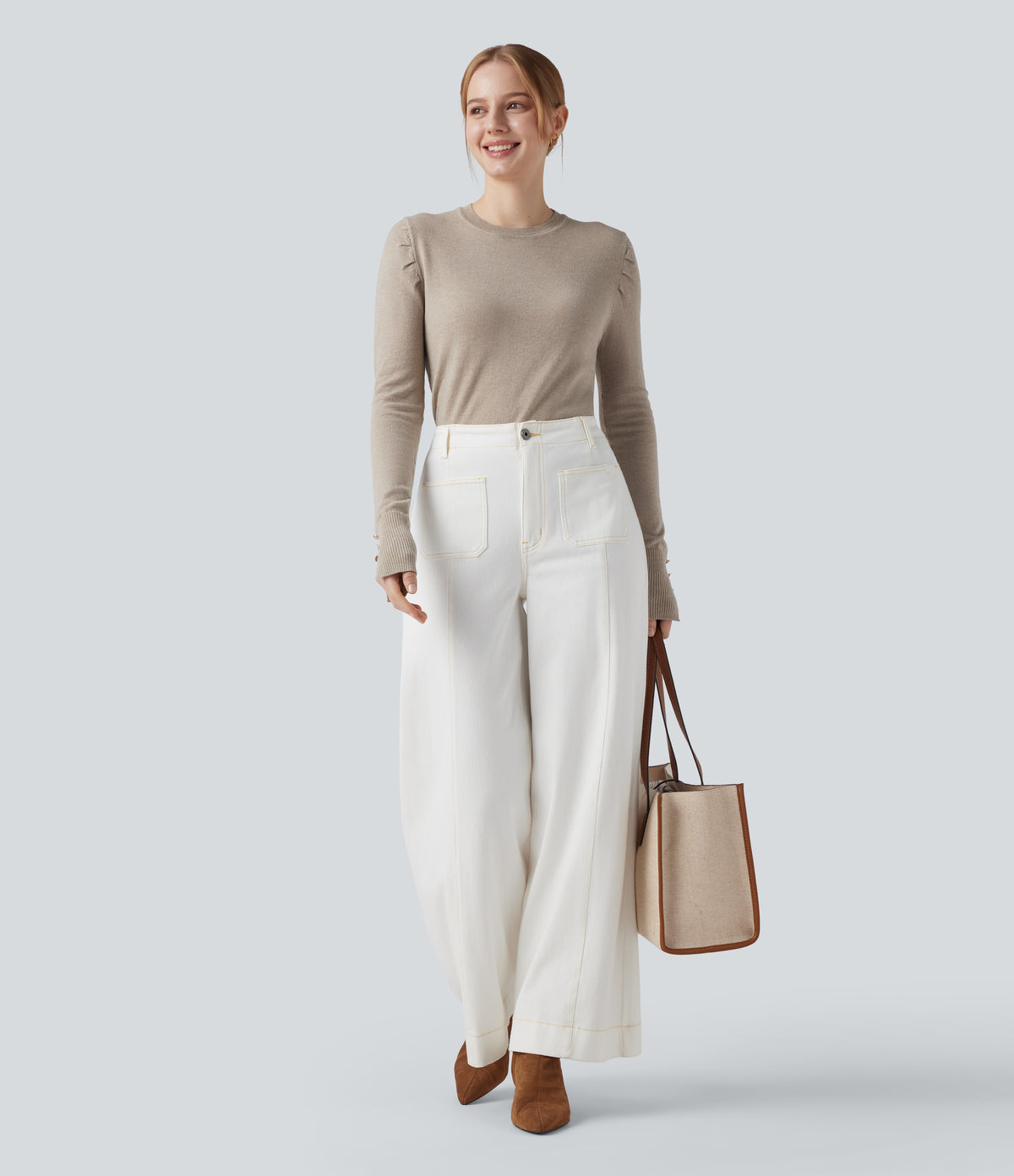 Round Neck Long Sleeve Work Jumper — Island Fossil — view 7
