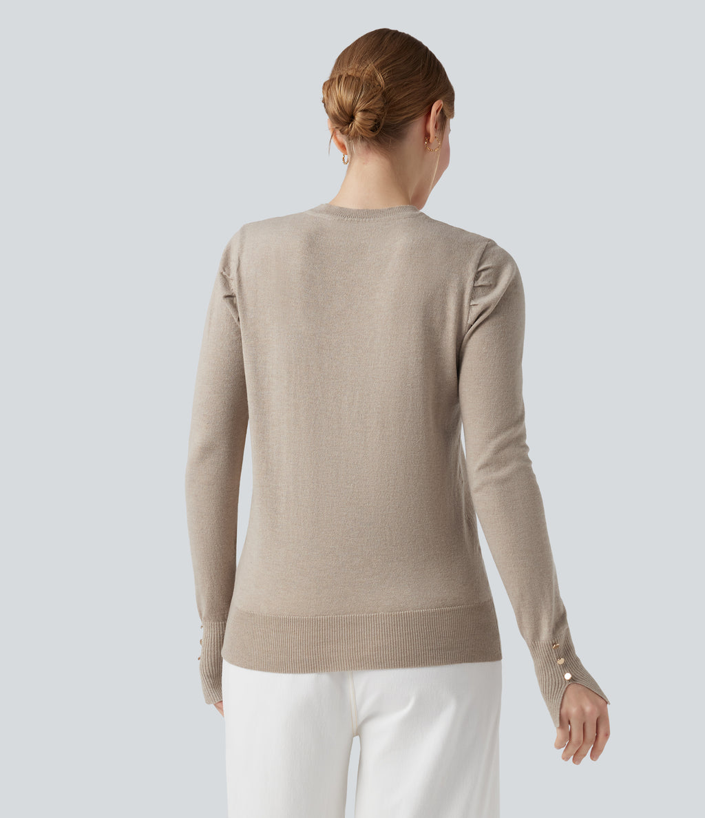 Round Neck Long Sleeve Work Jumper — Island Fossil — view 2
