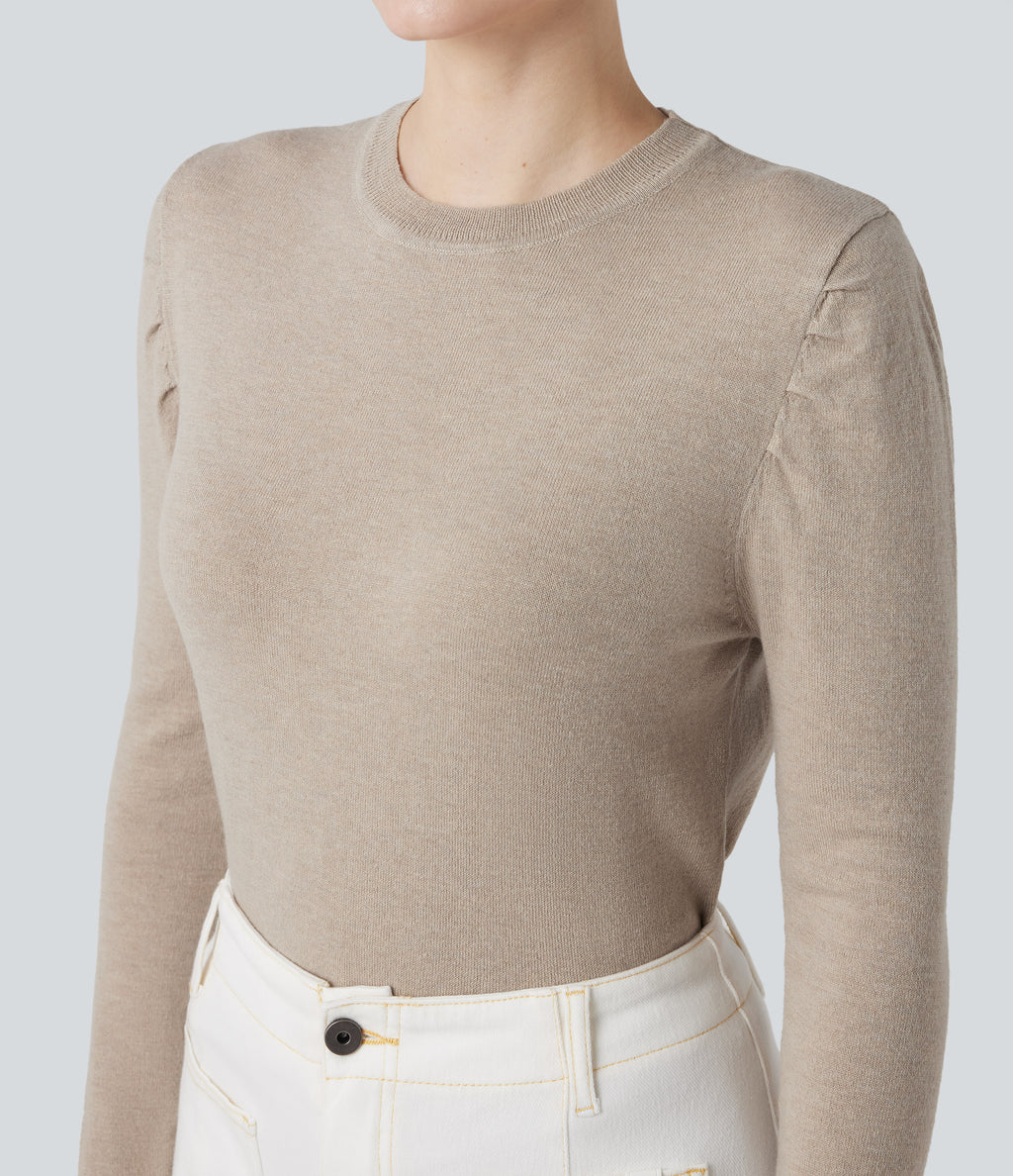 Round Neck Long Sleeve Work Jumper — Island Fossil — view 5