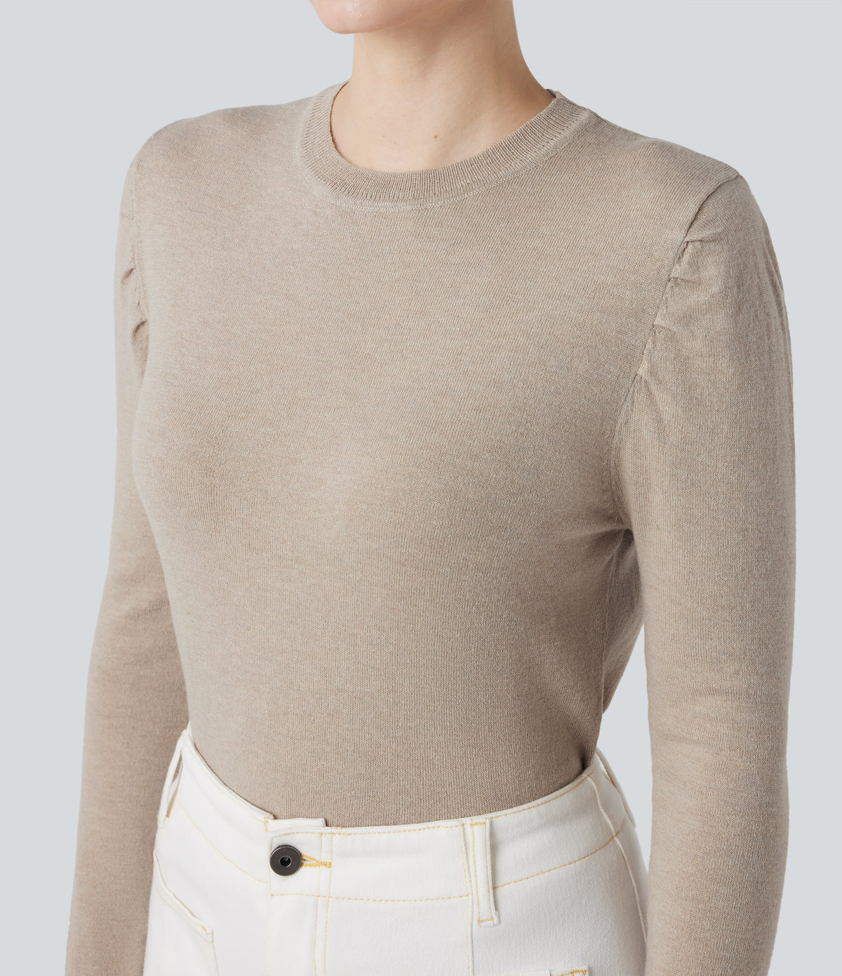Round Neck Long Sleeve Work Jumper — Island Fossil — view 5