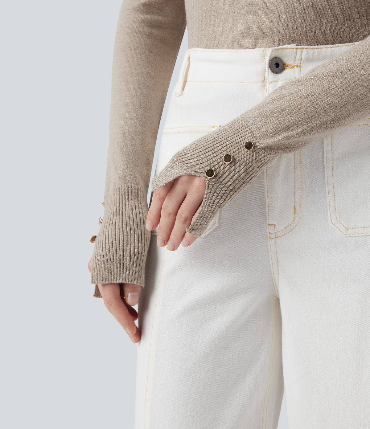 Round Neck Long Sleeve Work Jumper — Island Fossil — view 4