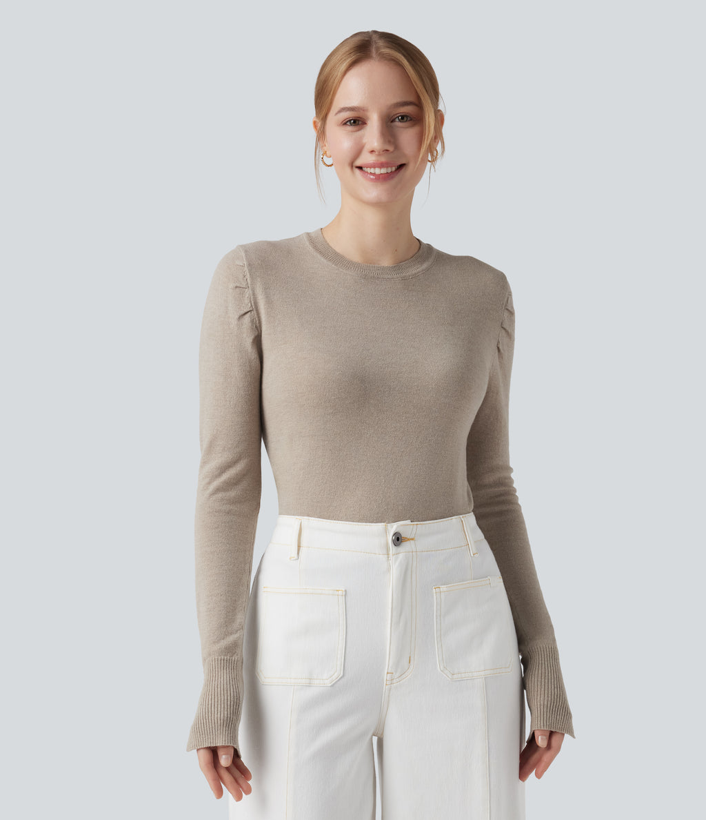 Round Neck Long Sleeve Work Jumper — Island Fossil — view 3