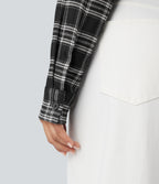 Long Sleeve Tie Front Plaid Casual Shirt — Charcoal Plaid — view 5