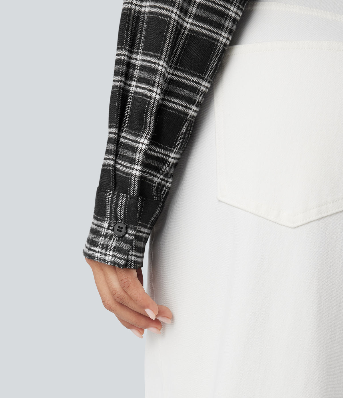 Long Sleeve Tie Front Plaid Casual Shirt — Charcoal Plaid — view 5