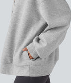 Hooded Drawstring Long Sleeve Casual Sweatshirt with Pockets — Fog Gray — view 5