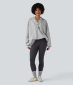 Hooded Drawstring Long Sleeve Casual Sweatshirt with Pockets — Fog Gray — view 7