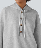 Hooded Drawstring Long Sleeve Casual Sweatshirt with Pockets — Fog Gray — view 4