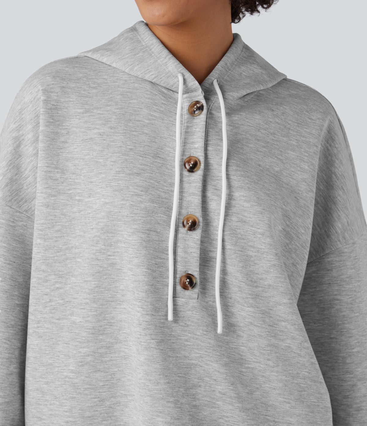 Hooded Drawstring Long Sleeve Casual Sweatshirt with Pockets — Fog Gray — view 4