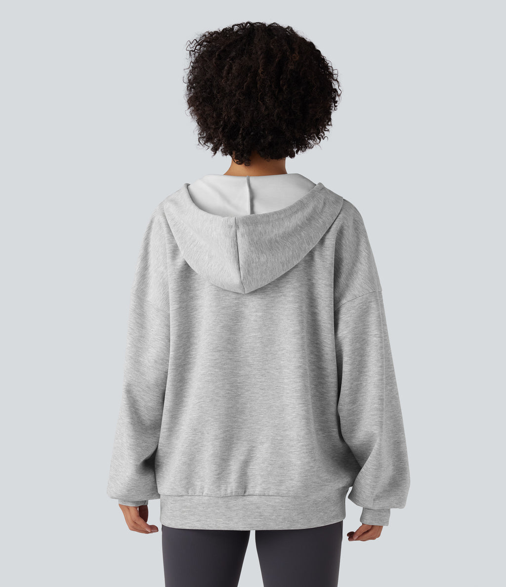 Hooded Drawstring Long Sleeve Casual Sweatshirt with Pockets — Fog Gray — view 2