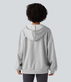 Hooded Drawstring Long Sleeve Casual Sweatshirt with Pockets — Fog Gray — view 2