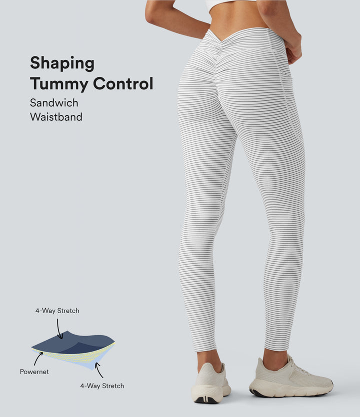 High Waisted Tummy Control Scrunch Stripes Yoga Leggings with Pockets — Zebra Ripple — view 1