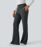 Mid Rise Stripes Work Flared Trousers with Zip Pockets — Steel Stripe — view 8