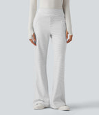 Mid Rise Stripes Work Flared Trousers with Zip Pockets — Zebra Ripple — view 3