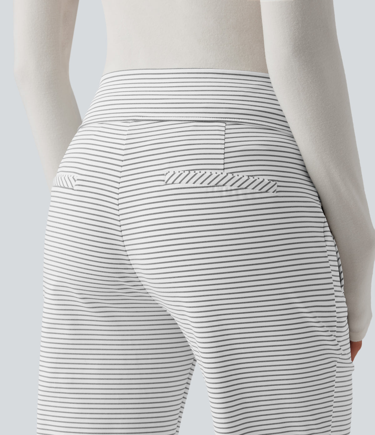 Mid Rise Stripes Work Flared Trousers with Zip Pockets — Zebra Ripple — view 5