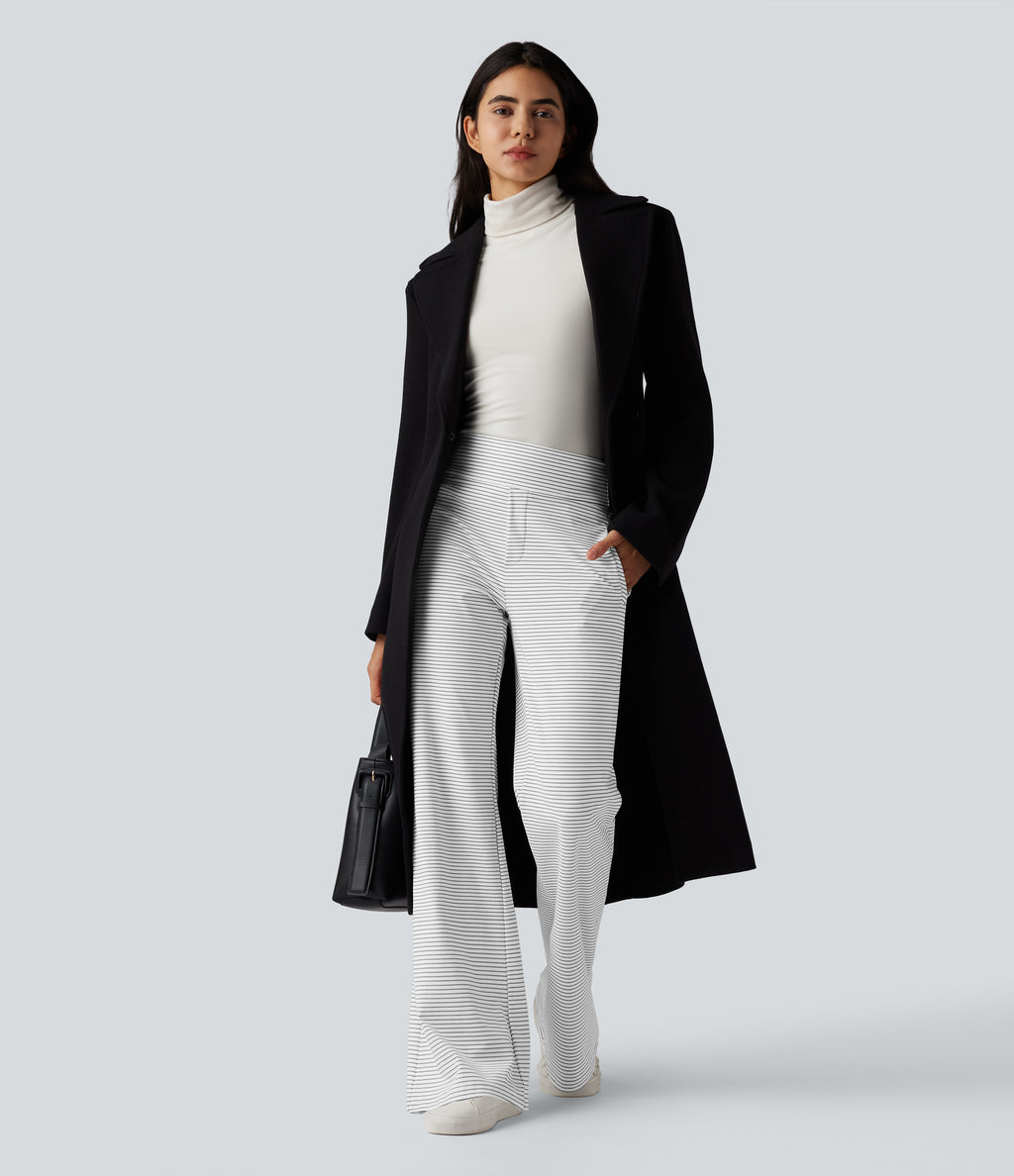 Mid Rise Stripes Work Flared Trousers with Zip Pockets — Zebra Ripple — view 6