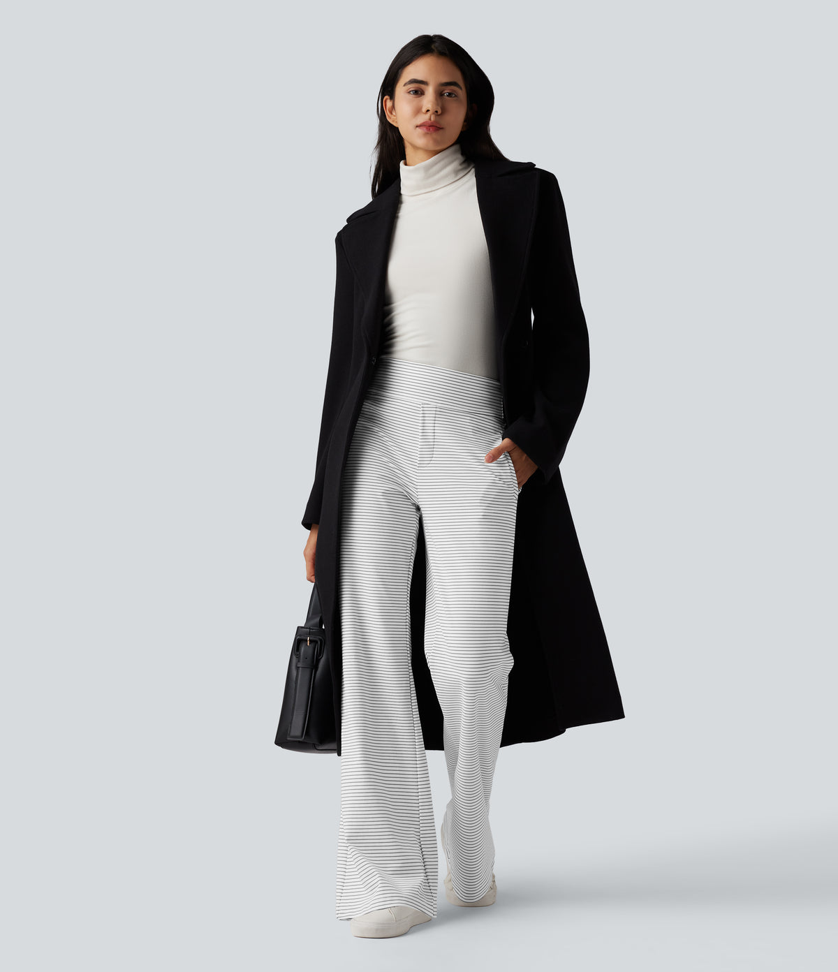 Mid Rise Stripes Work Flared Trousers with Zip Pockets — Zebra Ripple — view 6