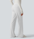 Mid Rise Stripes Work Flared Trousers with Zip Pockets — Zebra Ripple — view 2