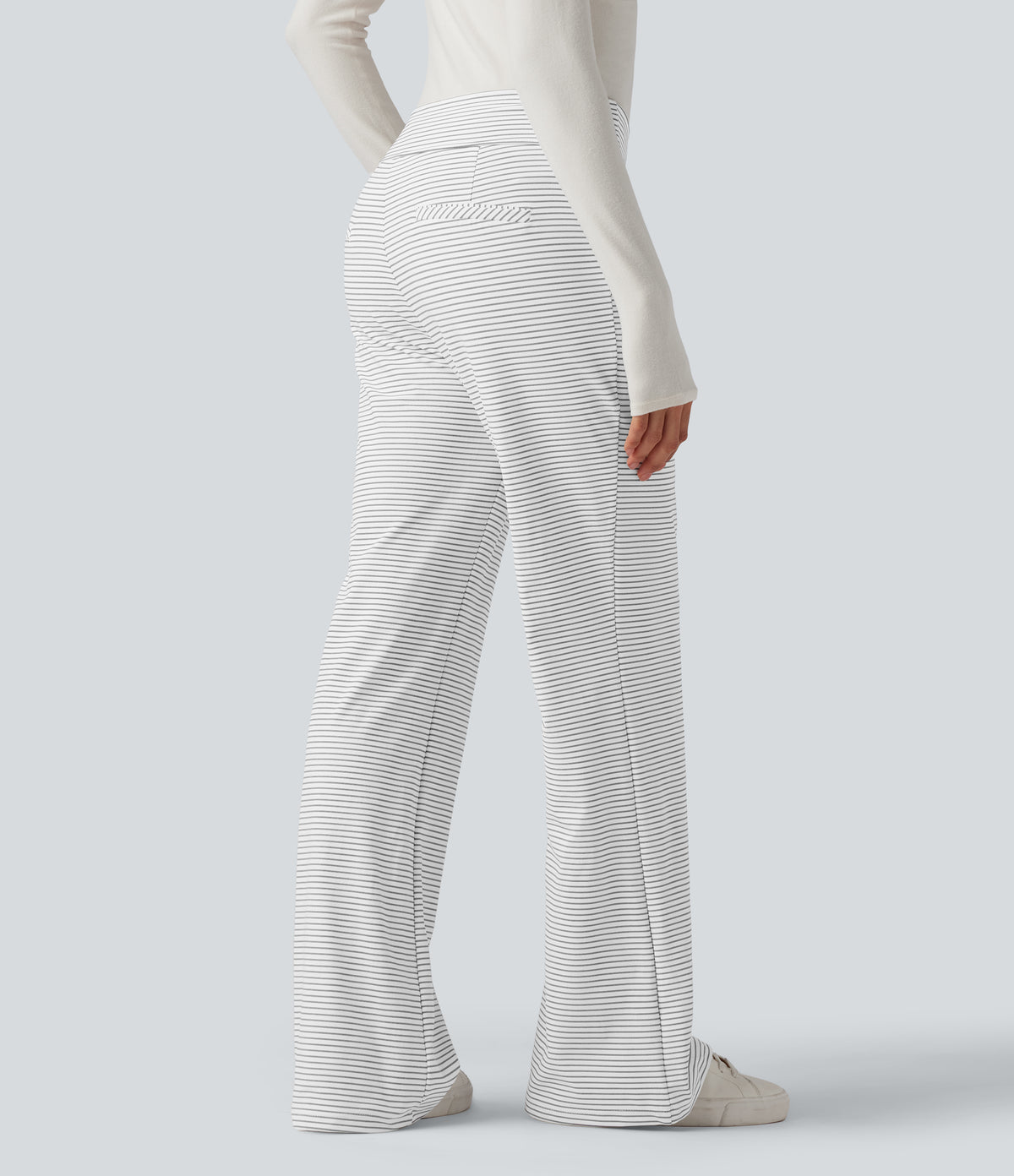 Mid Rise Stripes Work Flared Trousers with Zip Pockets — Zebra Ripple — view 2