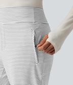 Mid Rise Stripes Work Flared Trousers with Zip Pockets — Zebra Ripple — view 4