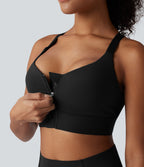 SpeedWave Medium Support Zipper Quick Dry Running Sports Bra — Black — view 9