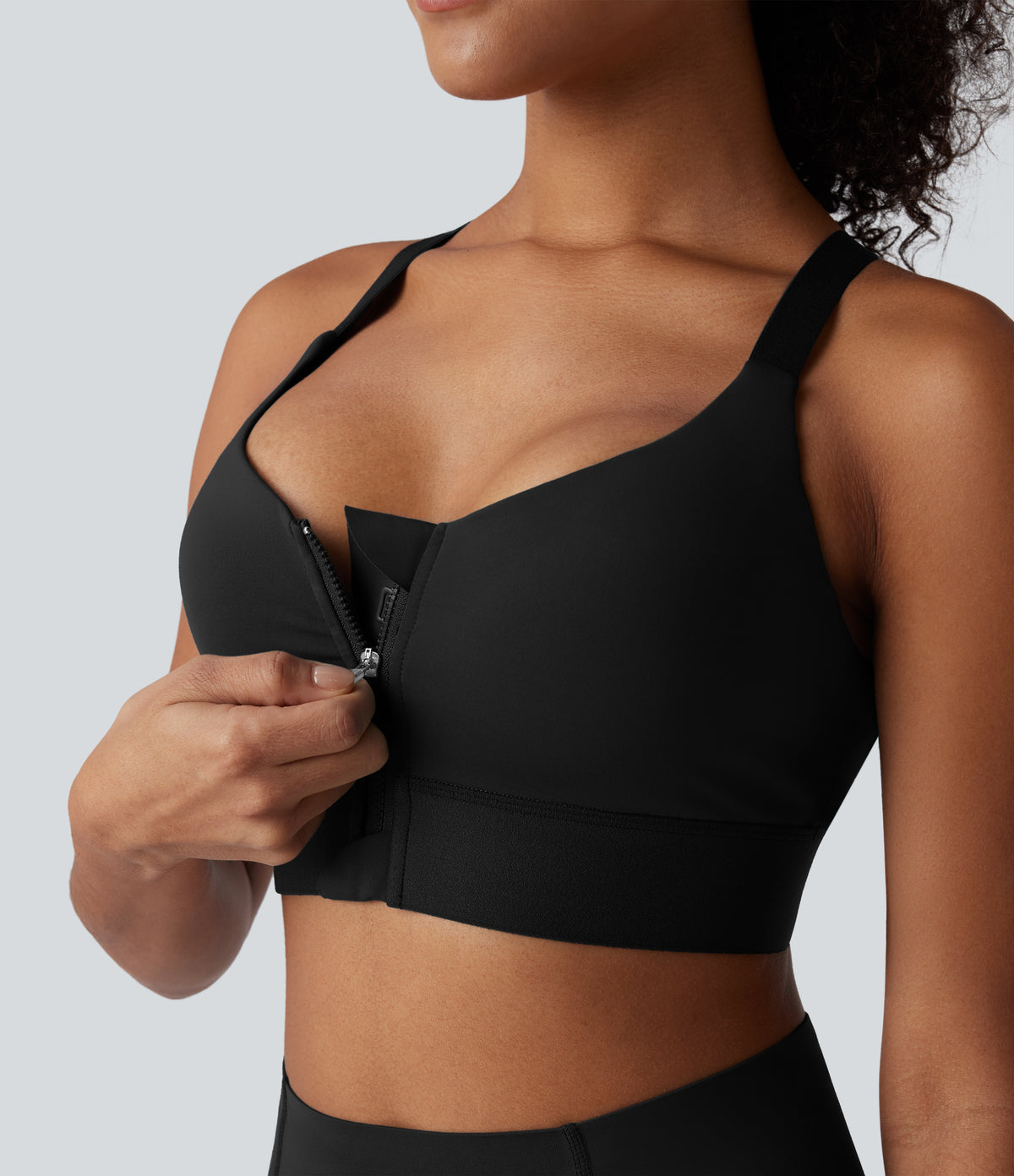 SpeedWave Medium Support Zipper Quick Dry Running Sports Bra — Black — view 9
