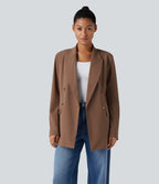 Notched Collar Long Sleeve Work Blazer with Pockets — Pecan Pie — view 4