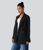 Notched Collar Long Sleeve Work Blazer with Pockets — Black — view 9