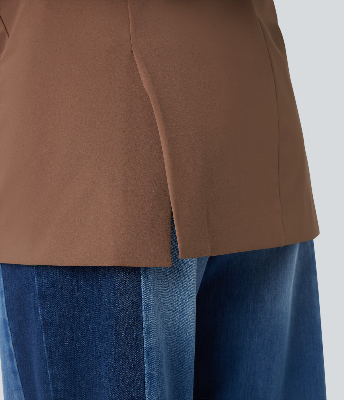 Notched Collar Long Sleeve Work Blazer with Pockets — Pecan Pie — view 6