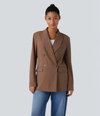Notched Collar Long Sleeve Work Blazer with Pockets — Pecan Pie — view 7