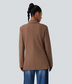 Notched Collar Long Sleeve Work Blazer with Pockets — Pecan Pie — view 3