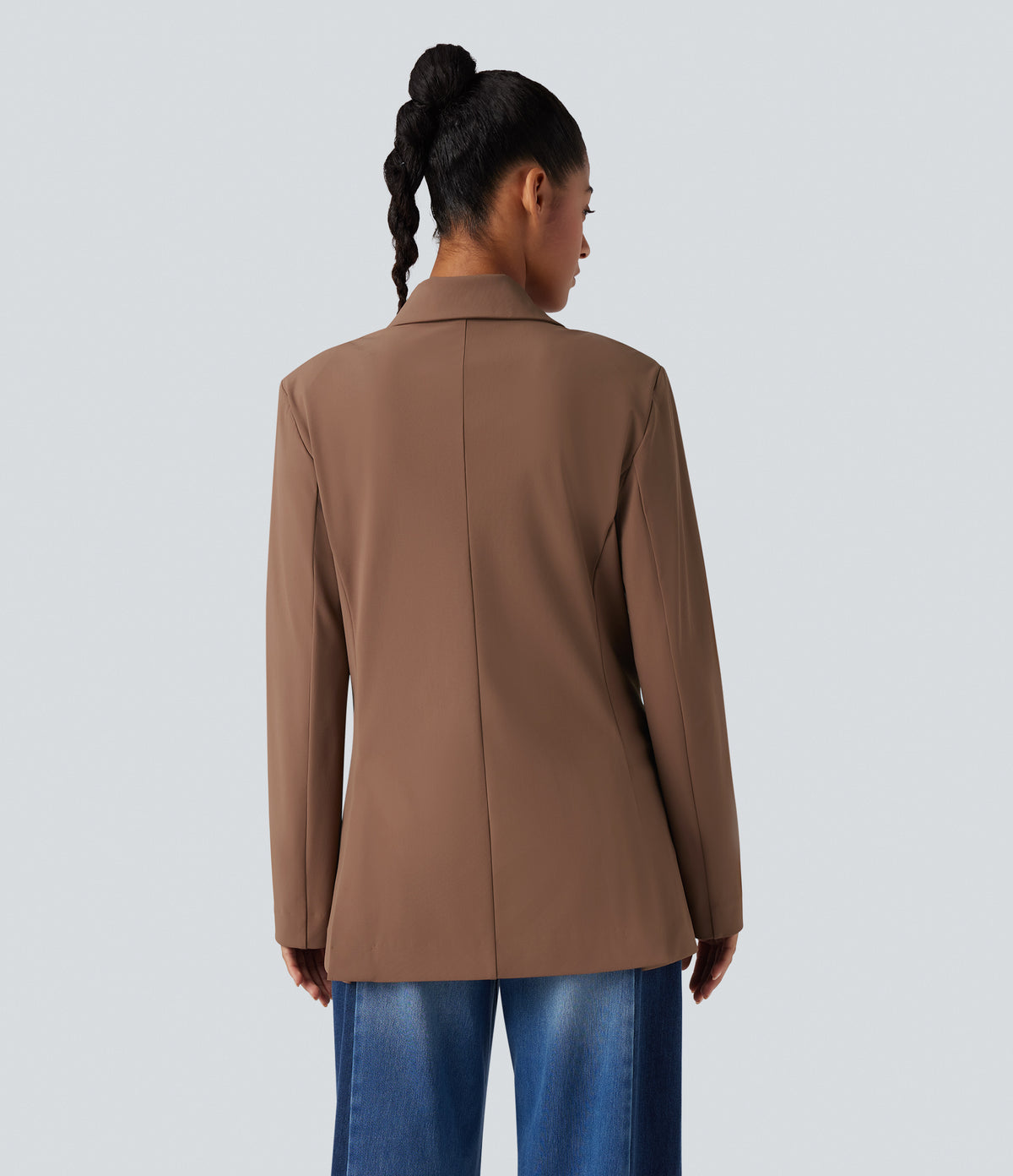 Notched Collar Long Sleeve Work Blazer with Pockets — Pecan Pie — view 3
