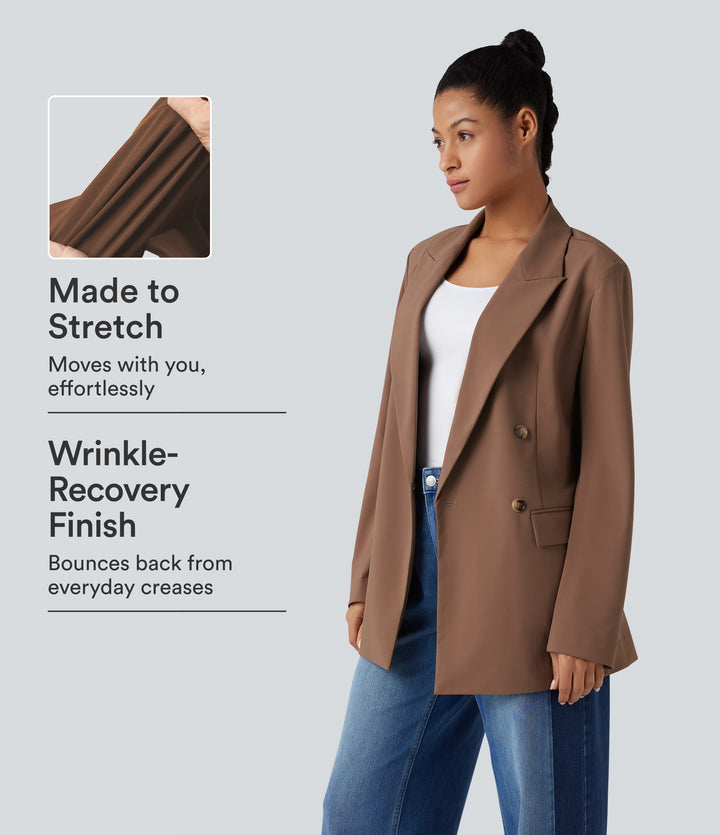 Notched Collar Long Sleeve Work Blazer with Pockets — Pecan Pie — view 1