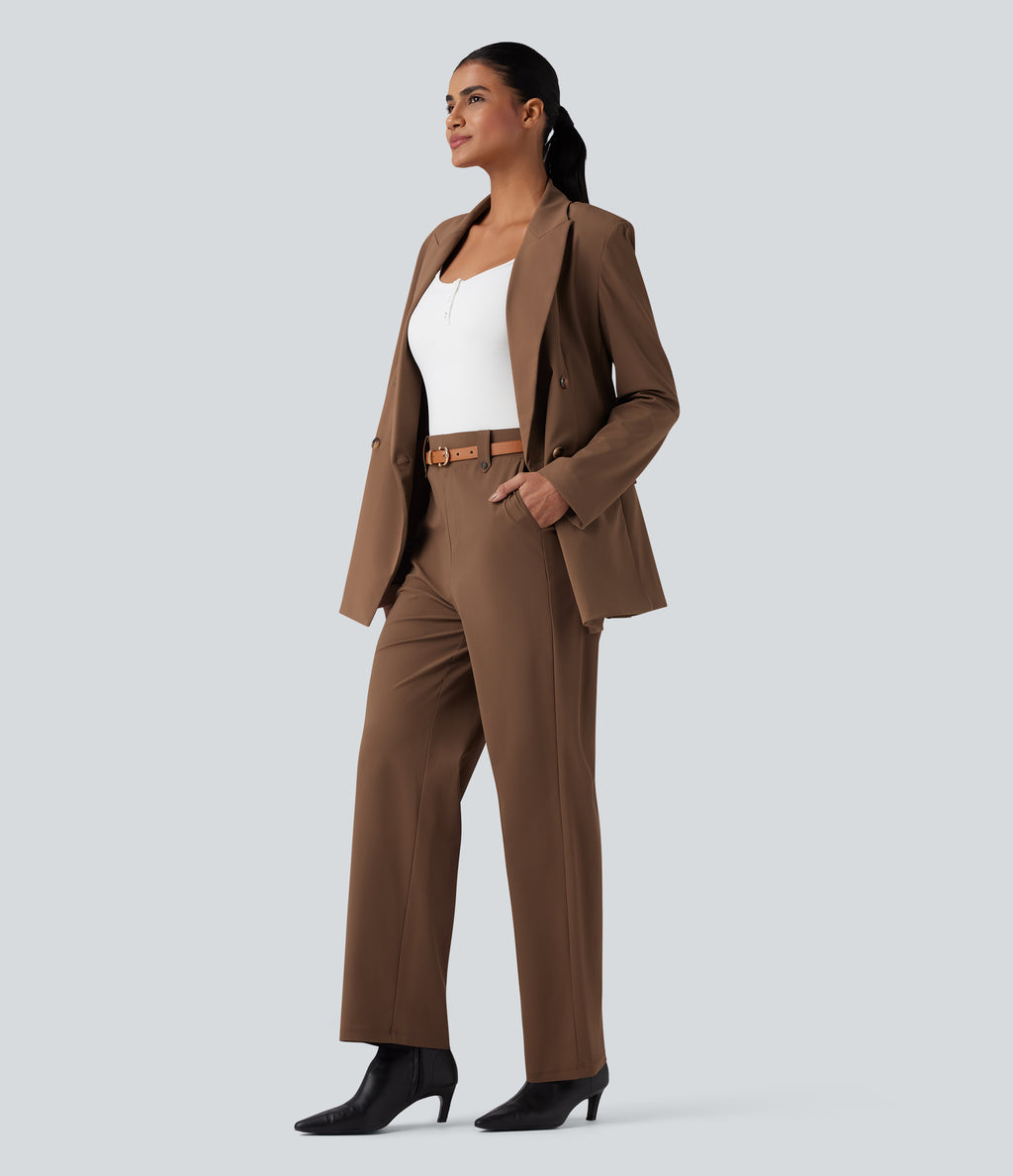 Notched Collar Long Sleeve Work Blazer with Pockets — Pecan Pie — view 8