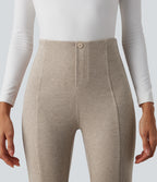 Ribbed High Waisted Tummy Control Casual Flare Trousers — Oatstone Beige — view 4