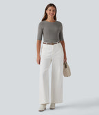 Ribbed Knit Round Neck Half Sleeve Work Jumper — Silent Storm — view 6