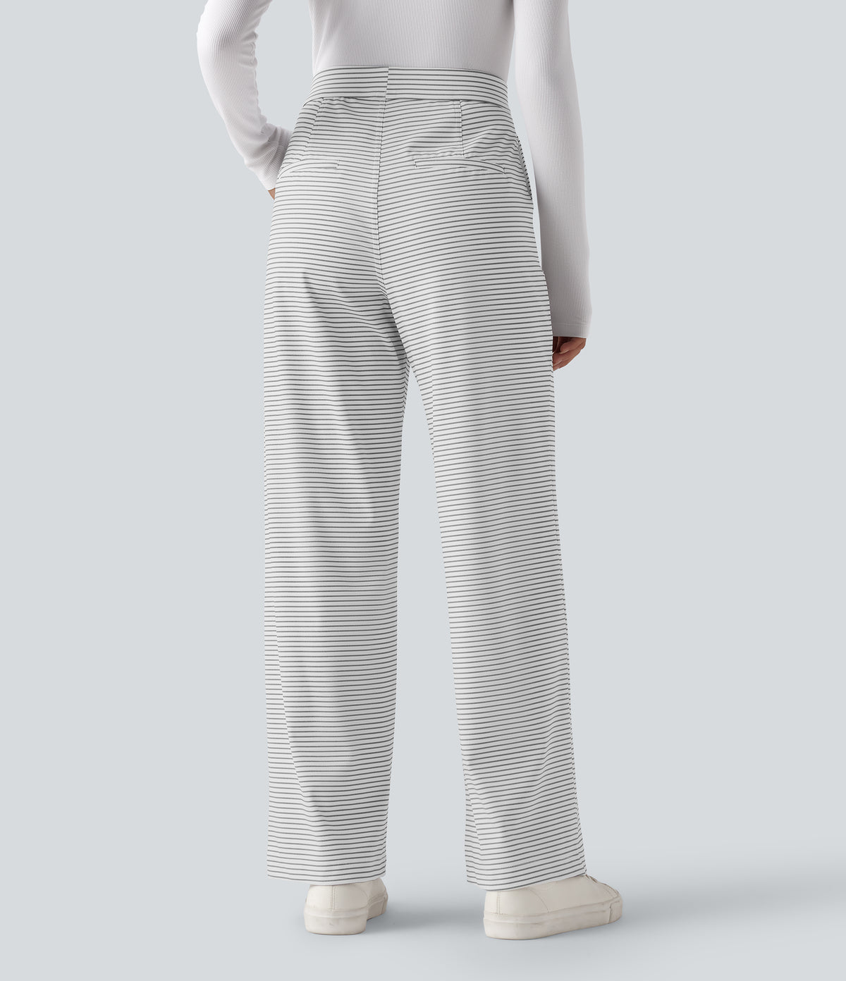 High Waisted Straight Leg Stripe Work Trousers with Pockets — Zebra Ripple — view 2