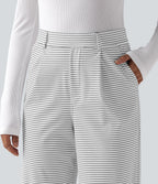 High Waisted Straight Leg Stripe Work Trousers with Pockets — Zebra Ripple — view 5