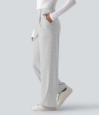 High Waisted Straight Leg Stripe Work Trousers with Pockets — Zebra Ripple — view 1
